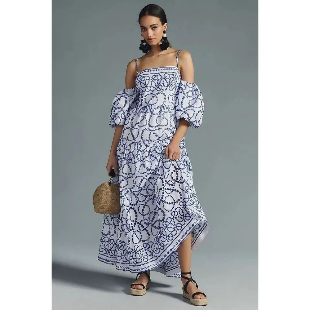 Anthropologie Puff-Sleeve Eyelet Dress